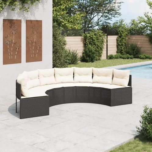 vidaXL Canapé de jardin avec coussins demi-rond noir, Tuin en Terras, Tuinsets en Loungesets, Verzenden