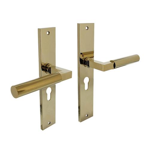 Deurklink Bau-Stil op schild met profielcilindergat 55mm..., Doe-het-zelf en Bouw, Hang- en Sluitwerk, Klink of Kruk, Nieuw, Koper of Messing