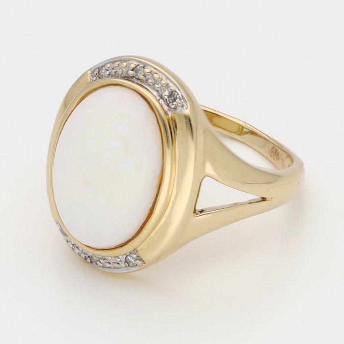 Ring - 14 karaat Geel goud, Witgoud Opaal - Diamant, Handtassen en Accessoires, Ringen