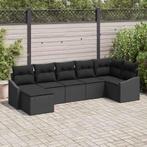 vidaXL Tuinbank Set 7 pcs Zwart Poly rattan, Verzenden, Nieuw