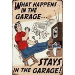 Wandbord reclamebord schild What Happens Garage bord, Verzamelen, Verzenden, Huis en Inrichting