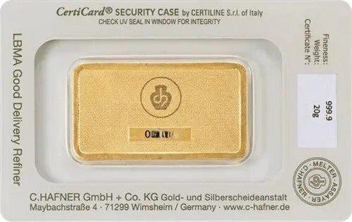 20 grammes - Or .999 - C. Hafner - Scellé & avec certificat, Postzegels en Munten, Edelmetalen en Baren