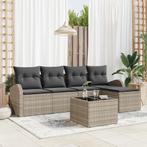 vidaXL 6-delige Lounge Set met Kussens Grijs Poly Rattan, Tuin en Terras, Tuinsets en Loungesets, Verzenden, Nieuw