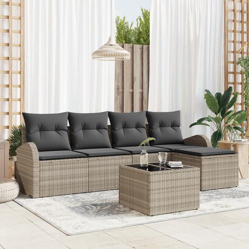 vidaXL 6-delige Lounge Set met Kussens Grijs Poly Rattan, Tuin en Terras, Tuinsets en Loungesets, Nieuw, Verzenden
