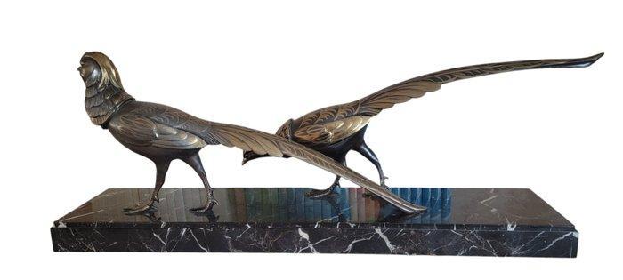 S. Melani - sculptuur, Couple de faisans - 30 cm - Legering, Antiquités & Art, Art | Objets design