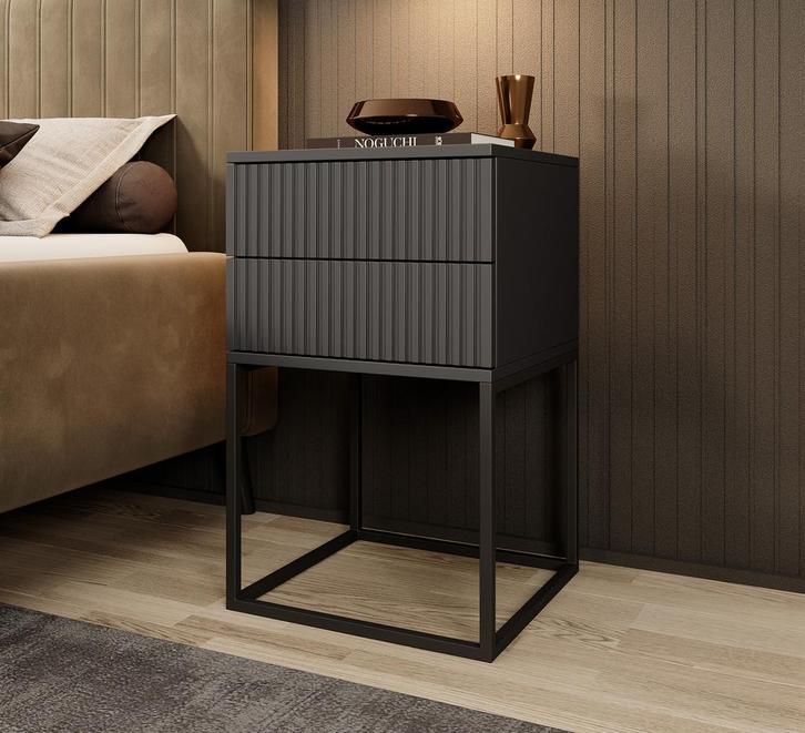 Meubella Nachtkastje antraciet 40cm lades metalen onderstel, Huis en Inrichting, Kasten | Overige, Nieuw, Verzenden