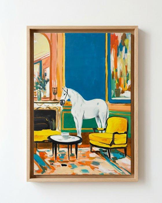 E. García - EL CABALLO EN EL SALÓN XL (NO RESERVE), Antiek en Kunst, Kunst | Schilderijen | Modern