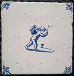 Carreau - 2 carreaux anciens bleus de Delft, avec un ange