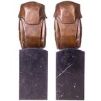 Figuur - Art Deco Bronzefiguren Buchstützen Set / 2 Eulen, Antiek en Kunst