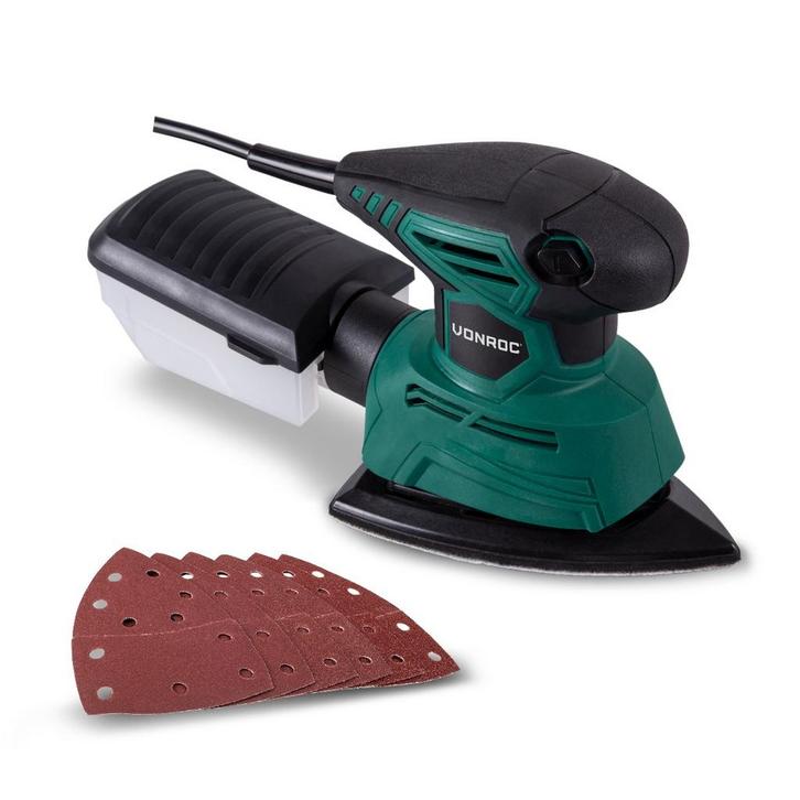 Handpalmschuurmachine 130W | Incl. Stofopvangbox en 6, Doe-het-zelf en Bouw, Gereedschap | Schuurmachines, Nieuw, Verzenden