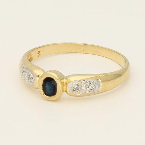 Ring - 18 karaat Geel goud - 0.17ct. tw. Saffier - Diamant, Handtassen en Accessoires, Ringen