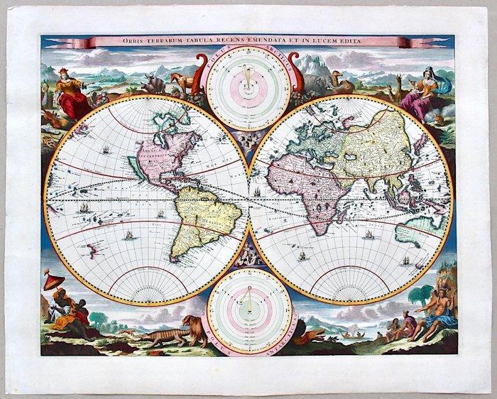 World - Splendid world map with images of the four, Livres, Atlas & Cartes géographiques