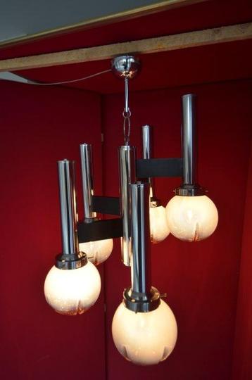stijl van Mazzego met Murano glaskappen - Lustre - Acier,