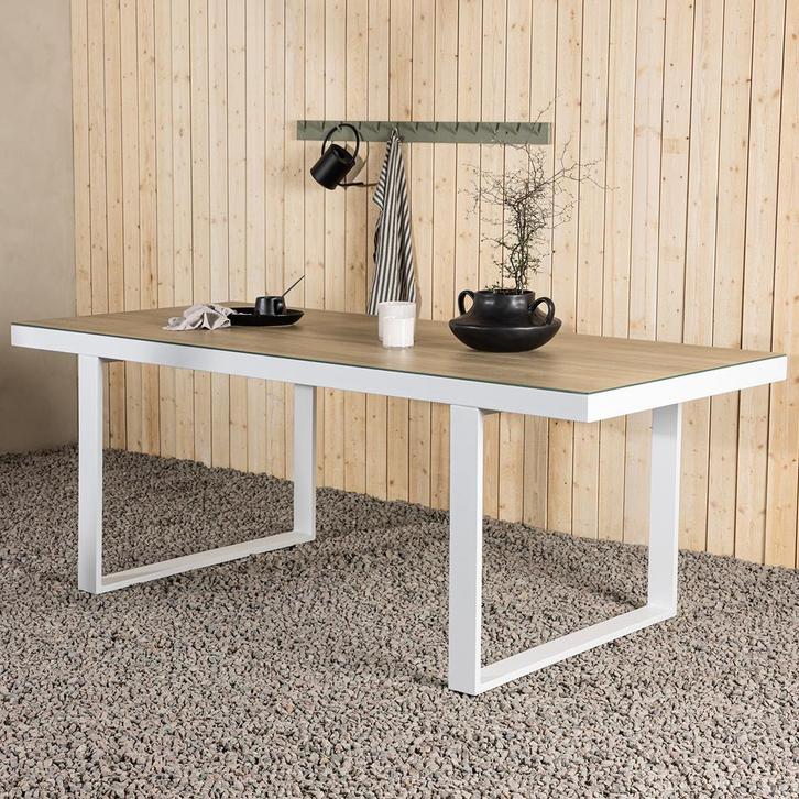 Tuintafel aluminium wit 200x90 | Blad van glas, Tuin en Terras, Tuintafels, Nieuw, Rechthoekig, Verzenden