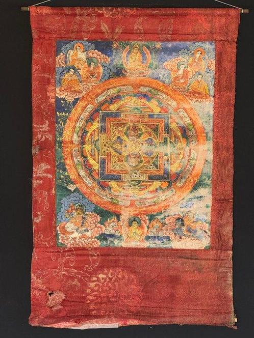 Mandala - Gauche, Zijde, Linnen - Nepal, China - Eind 20e, Antiek en Kunst, Antiek | Overige Antiek
