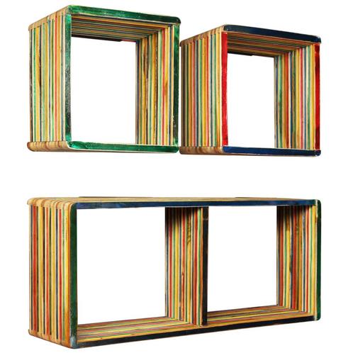 vidaXL Wandschappenset massief gerecycled teakhout, Huis en Inrichting, Kasten | Wandmeubels, Nieuw, Verzenden