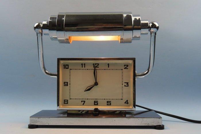 Art Deco bureaulamp met klok - Lampe de table - Chromé(e) -, Antiek en Kunst, Kunst | Designobjecten