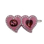 Gucci - Pink Resin Double Hearts Crystals Hair Clip Barrette