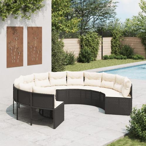 vidaXL Tuinbank met kussens rond poly rattan zwart, Tuin en Terras, Tuinsets en Loungesets, Nieuw, Verzenden