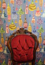 300x280cm! Originele stof met gekleurde franjes, blauwe