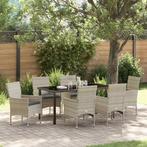 vidaXL Tuin Eettafel Set met kussen 7 pcs Lichtgrijs poly, Tuin en Terras, Verzenden, Nieuw