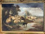 Henry Schouten : Grande Peinture Berger et Moutons, Antiek en Kunst, Kunst | Schilderijen | Klassiek, Ophalen