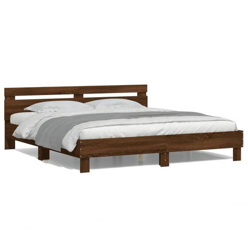 vidaXL Cadre de lit avec tête de lit et LED chêne marron, Maison & Meubles, Chambre à coucher | Lits, Neuf, Envoi