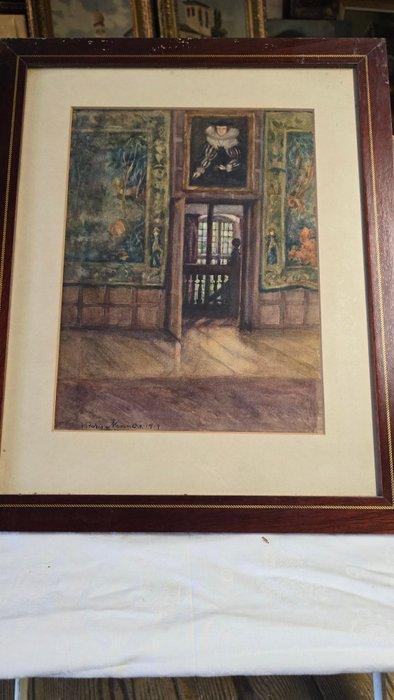 Victoria Manners (XIX-XX) - Vista interior de palacio, Antiek en Kunst, Kunst | Schilderijen | Klassiek