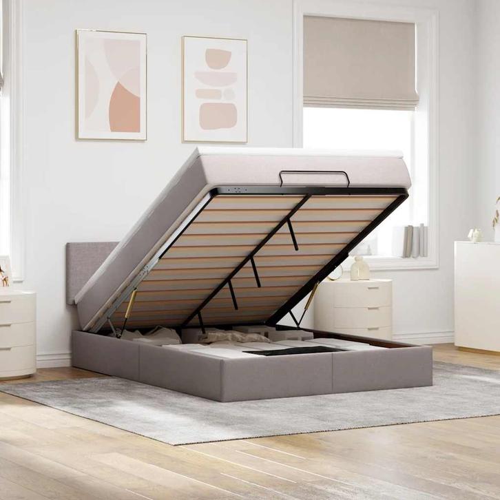 vidaXL Bed met matras 140x190 cm stof taupe, Huis en Inrichting, Slaapkamer | Bedden, Nieuw, Verzenden