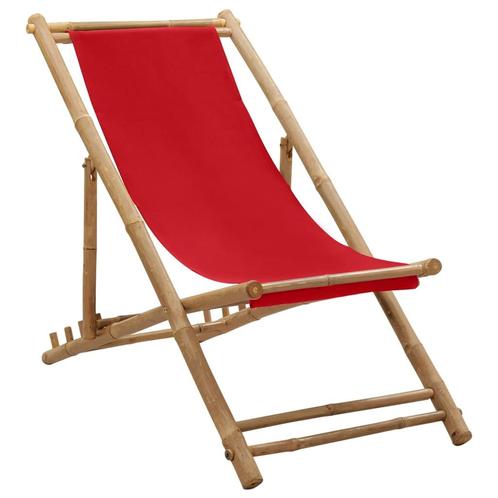 vidaXL Chaise de terrasse bambou et toile rouge, Jardin & Terrasse, Ensembles de jardin, Neuf, Envoi