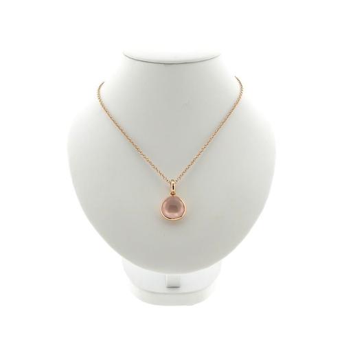 18 Krt. Gouden jasseron ketting met vaste hanger van roze..., Handtassen en Accessoires, Kettingen, Overige kleuren, Gebruikt