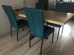 Set van 4 leren eetkamerstoelen - blauw leer - Echt leer,, Huis en Inrichting, Stoelen, Nieuw, Modern, Leer, Ophalen of Verzenden