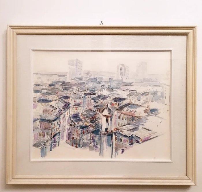 Giorgio Jattoni (1976) - Panorama del centro di Genova dal, Antiek en Kunst, Kunst | Schilderijen | Modern