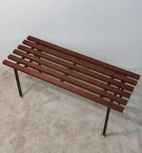 Bank - Metaal, Teak, zwarte metaal, koperen voeten -, Antiek en Kunst, Kunst | Designobjecten