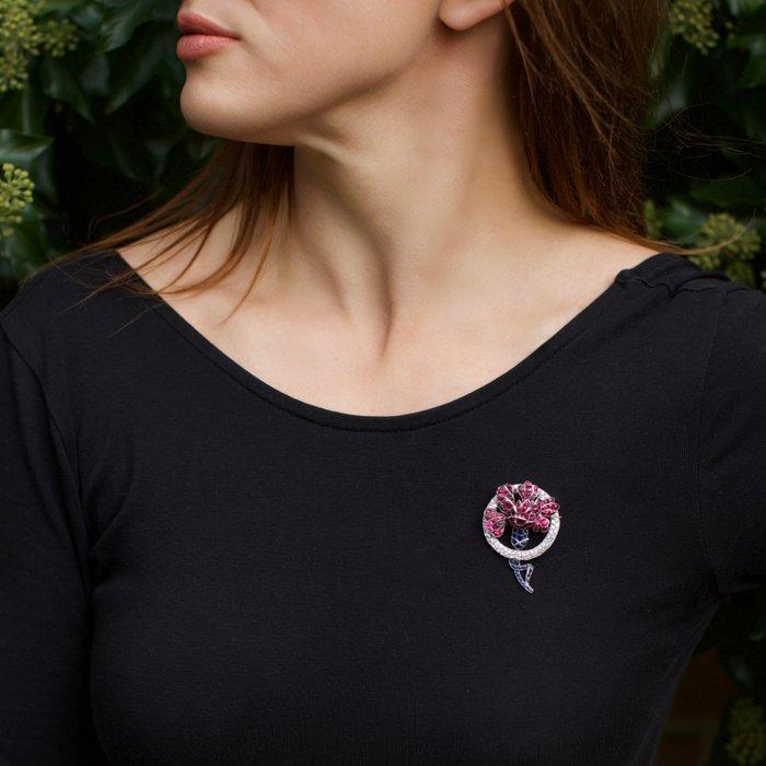 Broche Van Cleef and Arpels Art Déco rubis, saphirs et, Handtassen en Accessoires, Antieke sieraden