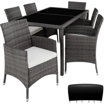 tectake Wicker zitgroep 6 + 1 met beschermhoes - grijs/wit, Verzenden