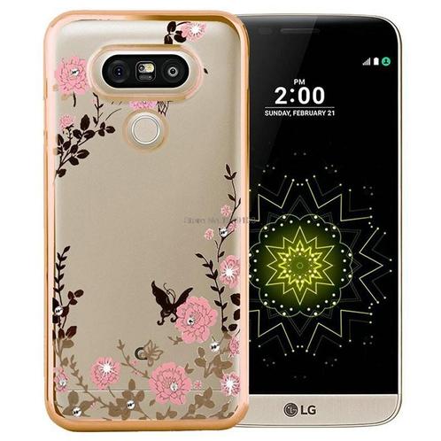 LG G5 Flower Bloemen Case Diamant Crystal TPU Hoesje - Goud, Télécoms, Téléphonie mobile | Housses, Coques & Façades | Marques Autre