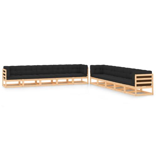 vidaXL 10-delige Loungeset met antracietkleurige kussens, Tuin en Terras, Tuinsets en Loungesets, Loungeset, Nieuw, Verzenden