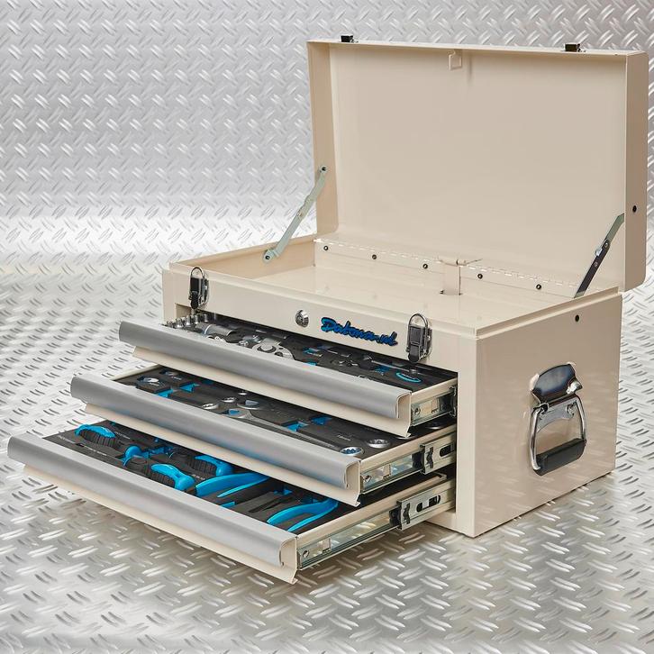 Datona Gereedschapskist drie lades - 3 lades gevuld - wit -, Doe-het-zelf en Bouw, Gereedschapskisten, Ophalen of Verzenden