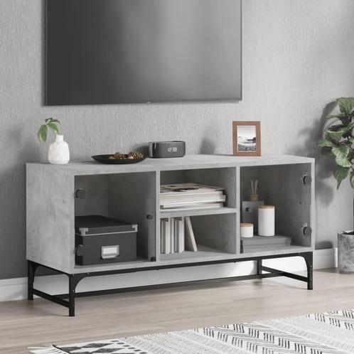vidaXL Tv-meubel met glazen deuren 102x37x50 cm betongrijs, Maison & Meubles, Armoires | Mobilier de télévision, Envoi