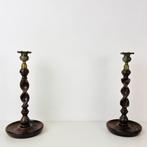 Kaarsenhouder Engelse houten barley twist” met messing