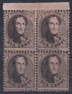België 1863 - Blok van 4 met bovenste bladboord, 2 zegels, Postzegels en Munten, Gestempeld