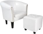 Fauteuil met armleuning - Met Hocker - Relaxstoel - Wit - MI, Huis en Inrichting, Fauteuils, Verzenden, Nieuw