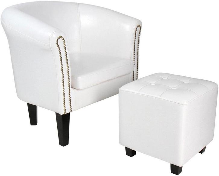 Fauteuil met armleuning - Met Hocker - Relaxstoel - Wit - MI, Huis en Inrichting, Fauteuils, Nieuw, Verzenden