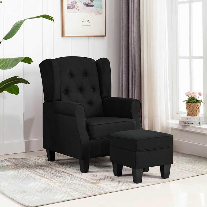 vidaXL Fauteuil met voetenbankje stof zwart, Huis en Inrichting, Fauteuils, Nieuw, Verzenden