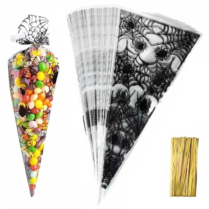 Fako Bijoux - 50x Cellofaan Puntzakken Spinnenweb - 34x17cm, Diversen, Cadeauverpakkingen, Verzenden