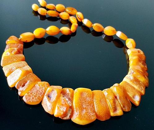 Amber Ketting - Antieke Vintage Echte Amber Ketting -, Verzamelen, Mineralen en Fossielen