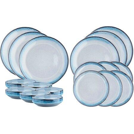 Tweedekans | Bjorn Servies 18 delige set - wit/blauw met, Huis en Inrichting, Keuken | Servies, Ophalen of Verzenden