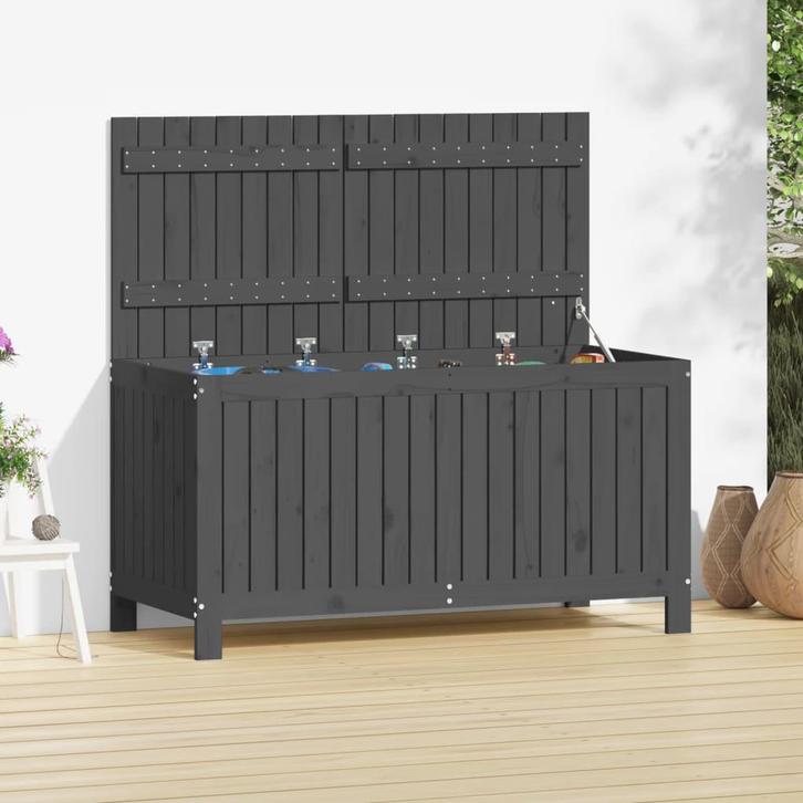 vidaXL Tuinbox 121x55x64 cm massief grenenhout grijs, Tuin en Terras, Bergingen en Tuinkasten, Nieuw, Verzenden