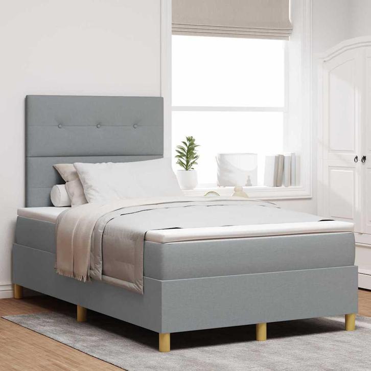 vidaXL Boxspring bed met hoofdeinde Lichtgrijs 120 x 190 cm, Huis en Inrichting, Slaapkamer | Bedden, Nieuw, Verzenden